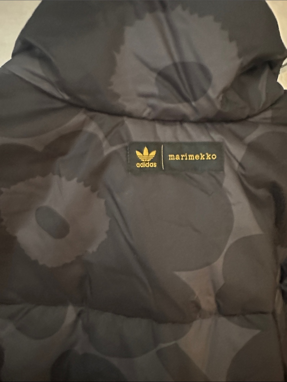 adidas Marimekko designer Floral Camo Puffer Jacket with Gold Accents - Picture 2 of 5